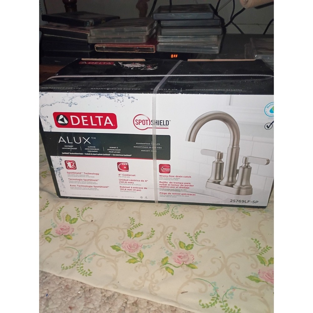 Delta 25769LF-SP Alux SpotShield Brushed Nickel 2-handle 4-in Centerset Bathroom